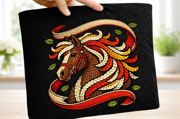 Autumn Horse Embroidery Illustration PNG Review